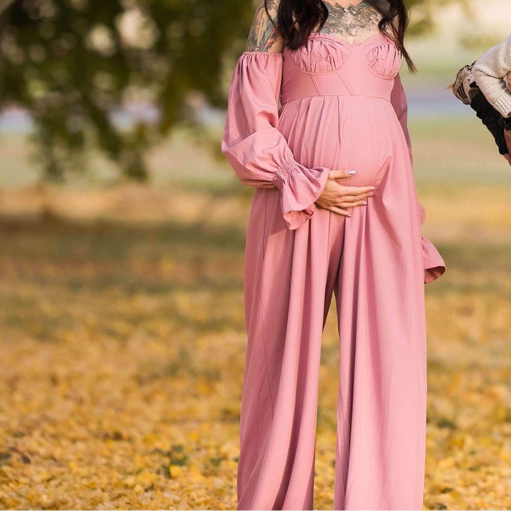 PrettyLittleThing maternity pink corset wide leg jumpsuit, size 4, pink